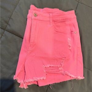 Pink Distressed Denim Skirt